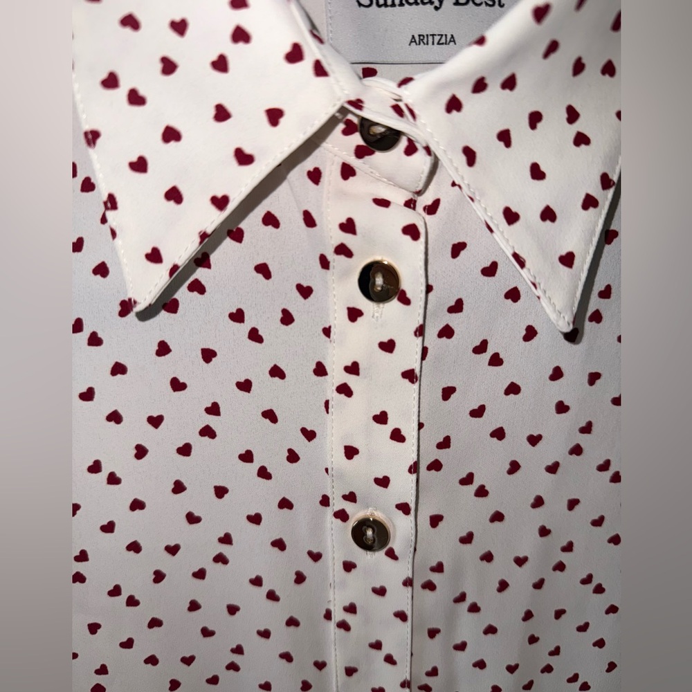 Aritzia White Blouse with Red Hearts